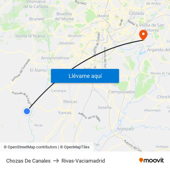 Chozas De Canales to Rivas-Vaciamadrid map