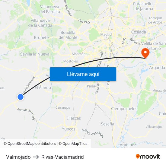 Valmojado to Rivas-Vaciamadrid map