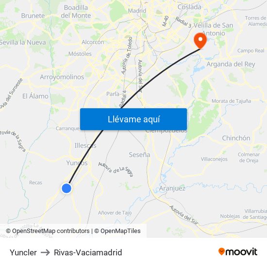 Yuncler to Rivas-Vaciamadrid map