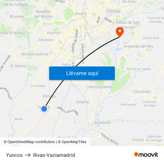 Yuncos to Rivas-Vaciamadrid map