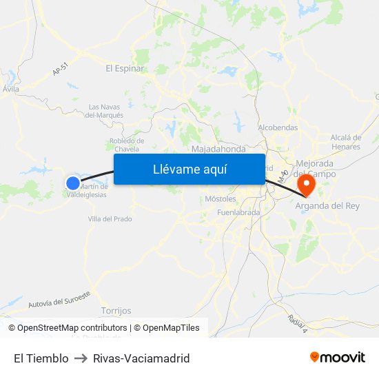 El Tiemblo to Rivas-Vaciamadrid map