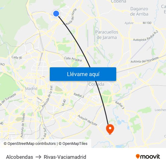 Alcobendas to Rivas-Vaciamadrid map