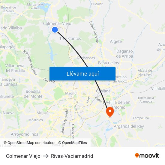 Colmenar Viejo to Rivas-Vaciamadrid map