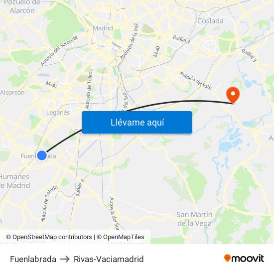 Fuenlabrada to Rivas-Vaciamadrid map