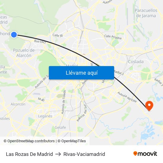 Las Rozas De Madrid to Rivas-Vaciamadrid map