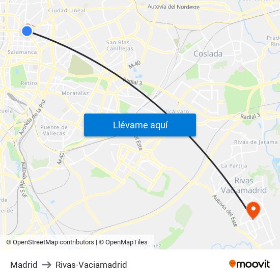 Madrid to Rivas-Vaciamadrid map