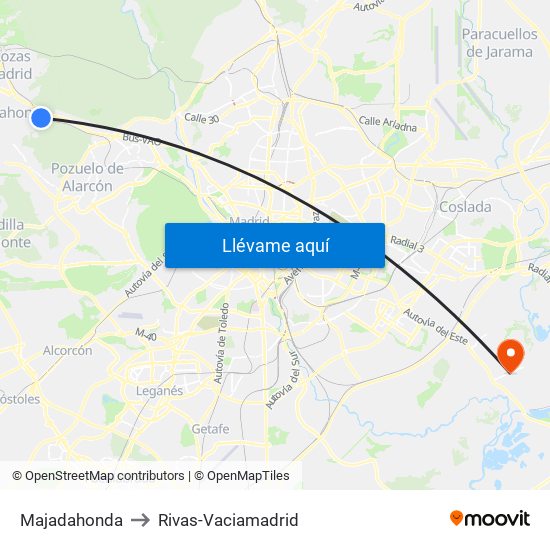 Majadahonda to Rivas-Vaciamadrid map