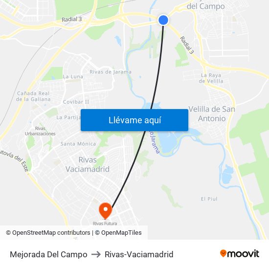 Mejorada Del Campo to Rivas-Vaciamadrid map