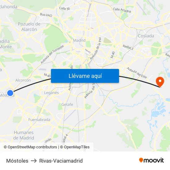 Móstoles to Rivas-Vaciamadrid map