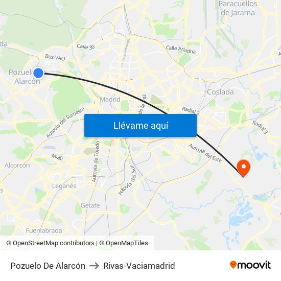 Pozuelo De Alarcón to Rivas-Vaciamadrid map