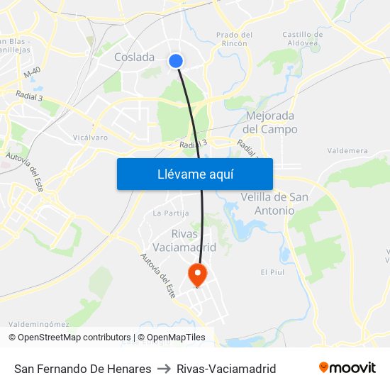 San Fernando De Henares to Rivas-Vaciamadrid map