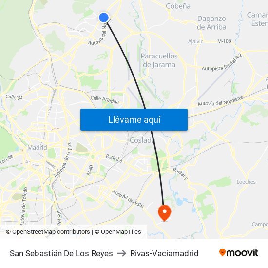 San Sebastián De Los Reyes to Rivas-Vaciamadrid map