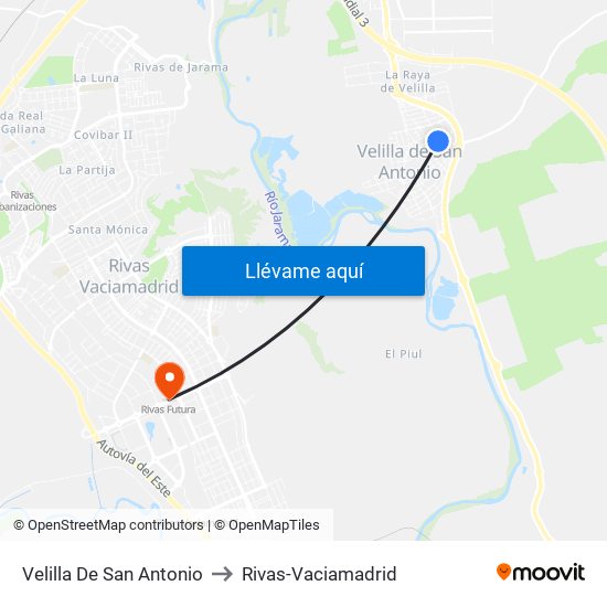 Velilla De San Antonio to Rivas-Vaciamadrid map