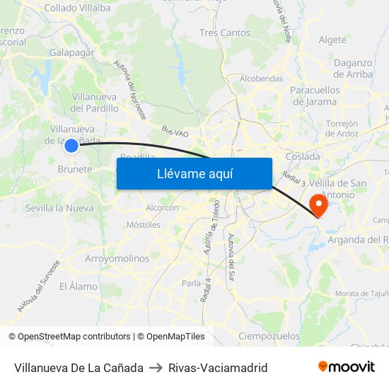 Villanueva De La Cañada to Rivas-Vaciamadrid map