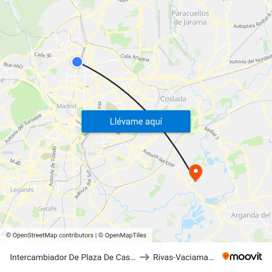Intercambiador De Plaza De Castilla to Rivas-Vaciamadrid map