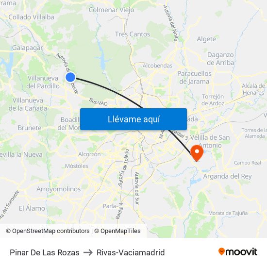 Pinar De Las Rozas to Rivas-Vaciamadrid map