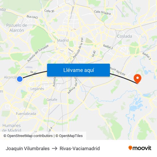 Joaquín Vilumbrales to Rivas-Vaciamadrid map
