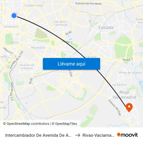 Intercambiador De Avenida De América to Rivas-Vaciamadrid map