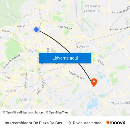 Intercambiador De Plaza De Castilla to Rivas-Vaciamadrid map