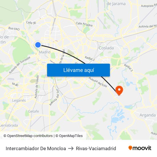 Intercambiador De Moncloa to Rivas-Vaciamadrid map