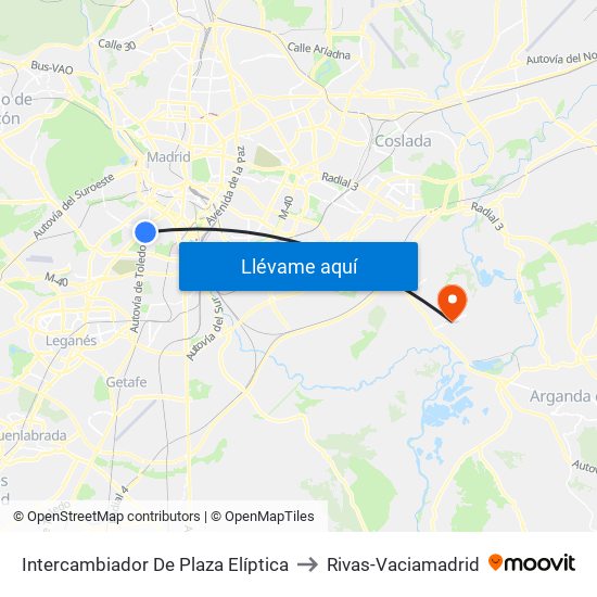 Intercambiador De Plaza Elíptica to Rivas-Vaciamadrid map