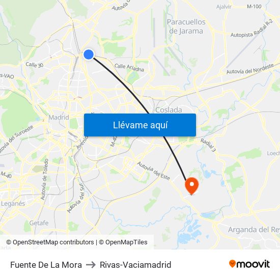 Fuente De La Mora to Rivas-Vaciamadrid map