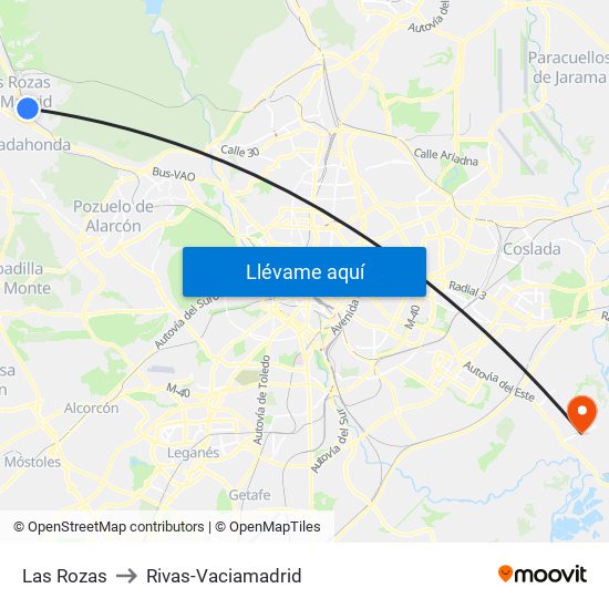 Las Rozas to Rivas-Vaciamadrid map