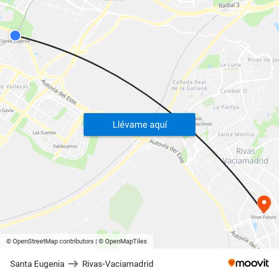Santa Eugenia to Rivas-Vaciamadrid map
