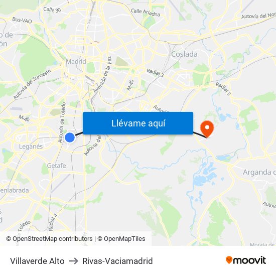 Villaverde Alto to Rivas-Vaciamadrid map