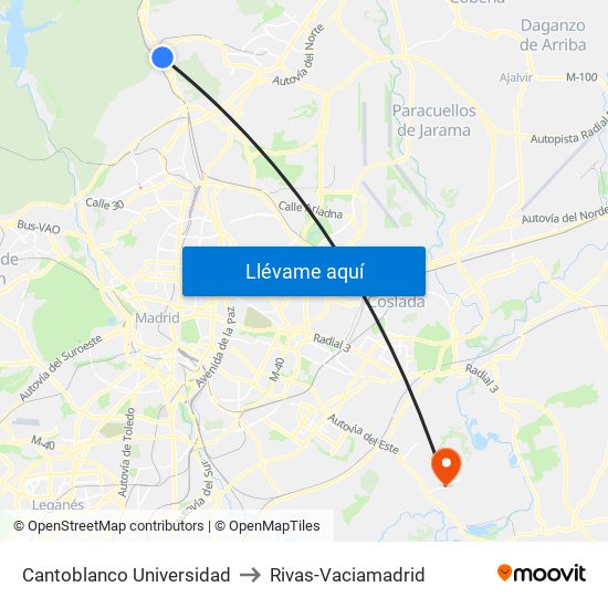 Cantoblanco Universidad to Rivas-Vaciamadrid map