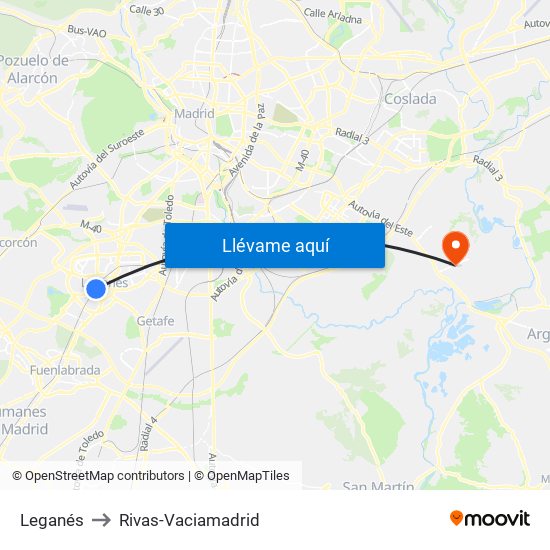 Leganés to Rivas-Vaciamadrid map