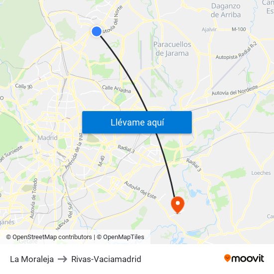 La Moraleja to Rivas-Vaciamadrid map