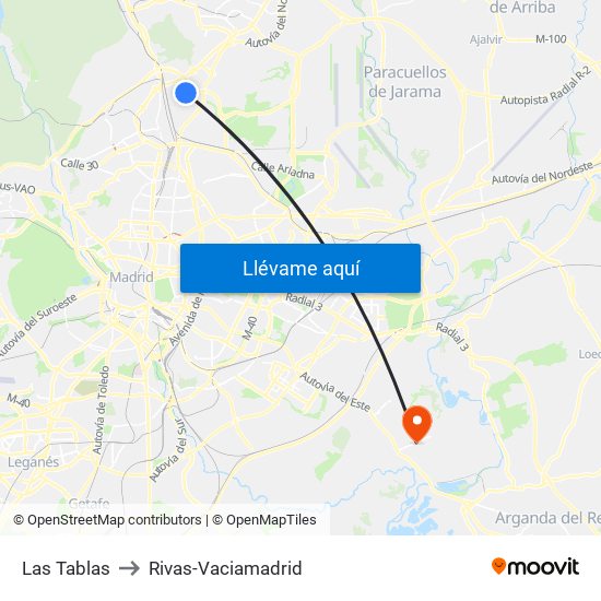 Las Tablas to Rivas-Vaciamadrid map
