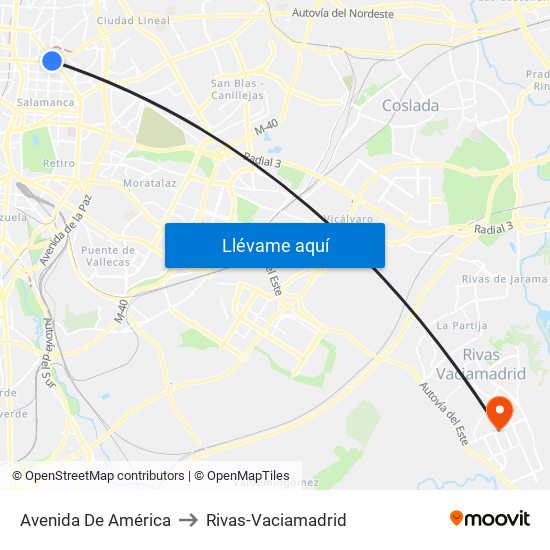 Avenida De América to Rivas-Vaciamadrid map
