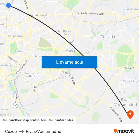 Cuzco to Rivas-Vaciamadrid map