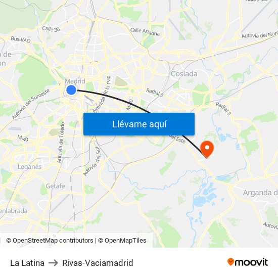 La Latina to Rivas-Vaciamadrid map