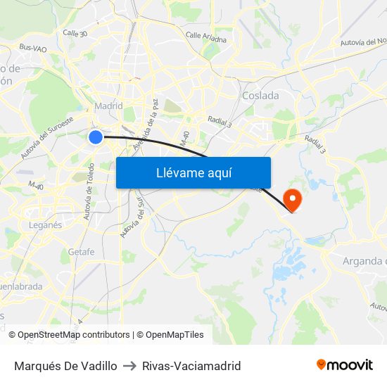 Marqués De Vadillo to Rivas-Vaciamadrid map