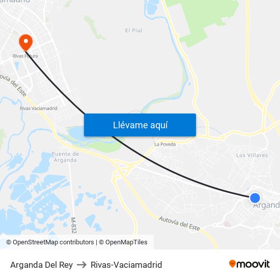 Arganda Del Rey to Rivas-Vaciamadrid map