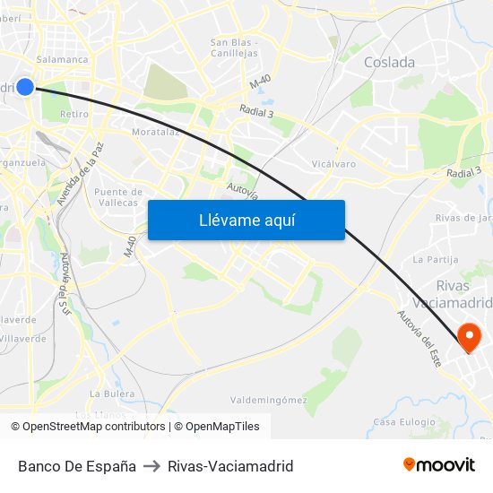 Banco De España to Rivas-Vaciamadrid map