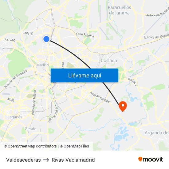Valdeacederas to Rivas-Vaciamadrid map