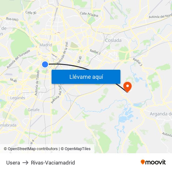 Usera to Rivas-Vaciamadrid map