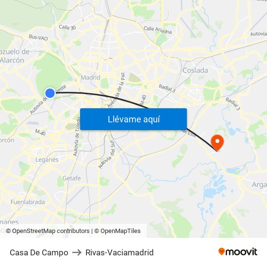 Casa De Campo to Rivas-Vaciamadrid map