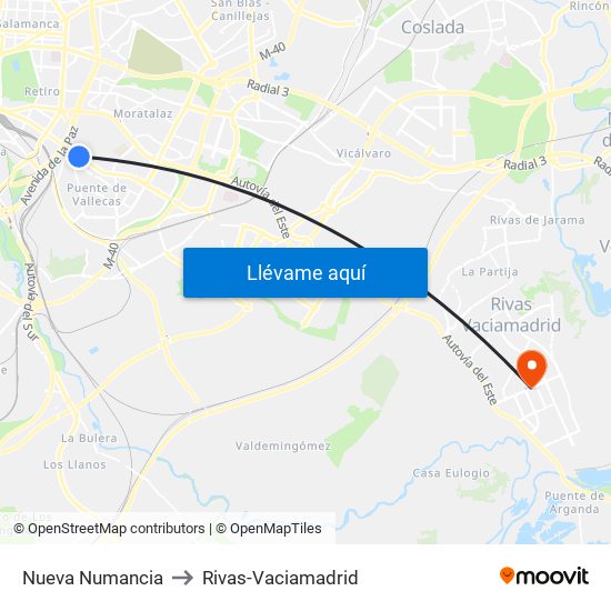 Nueva Numancia to Rivas-Vaciamadrid map