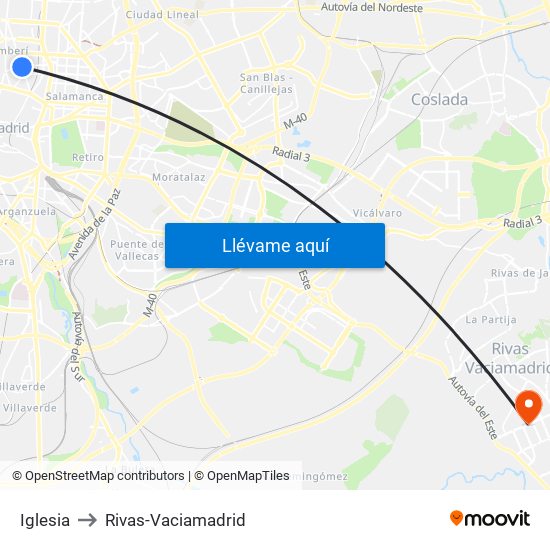 Iglesia to Rivas-Vaciamadrid map