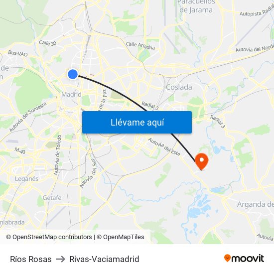 Ríos Rosas to Rivas-Vaciamadrid map