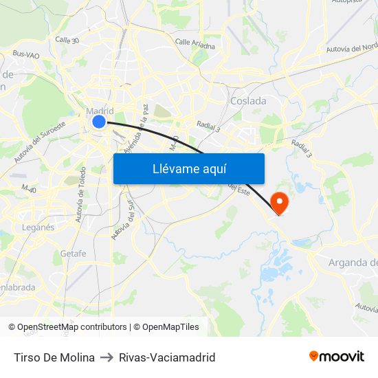 Tirso De Molina to Rivas-Vaciamadrid map