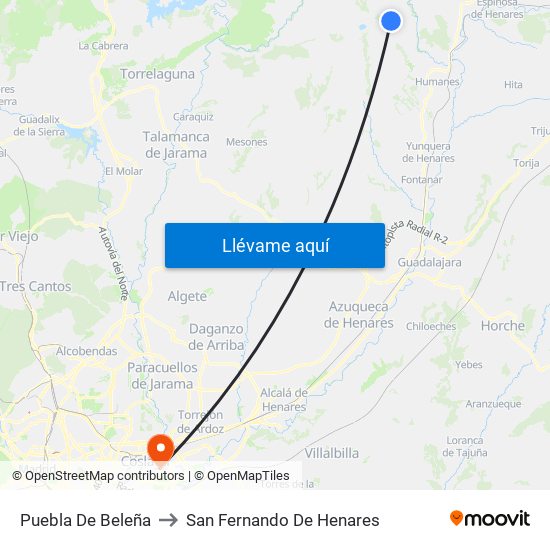 Puebla De Beleña to San Fernando De Henares map