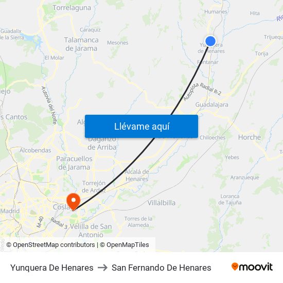 Yunquera De Henares to San Fernando De Henares map