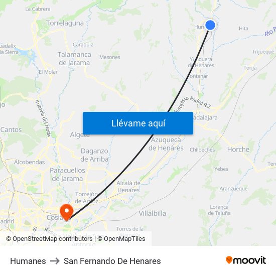 Humanes to San Fernando De Henares map