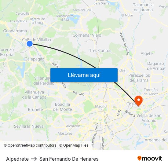 Alpedrete to San Fernando De Henares map